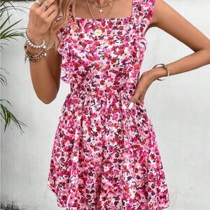 Pink Floral Ruffle Romper